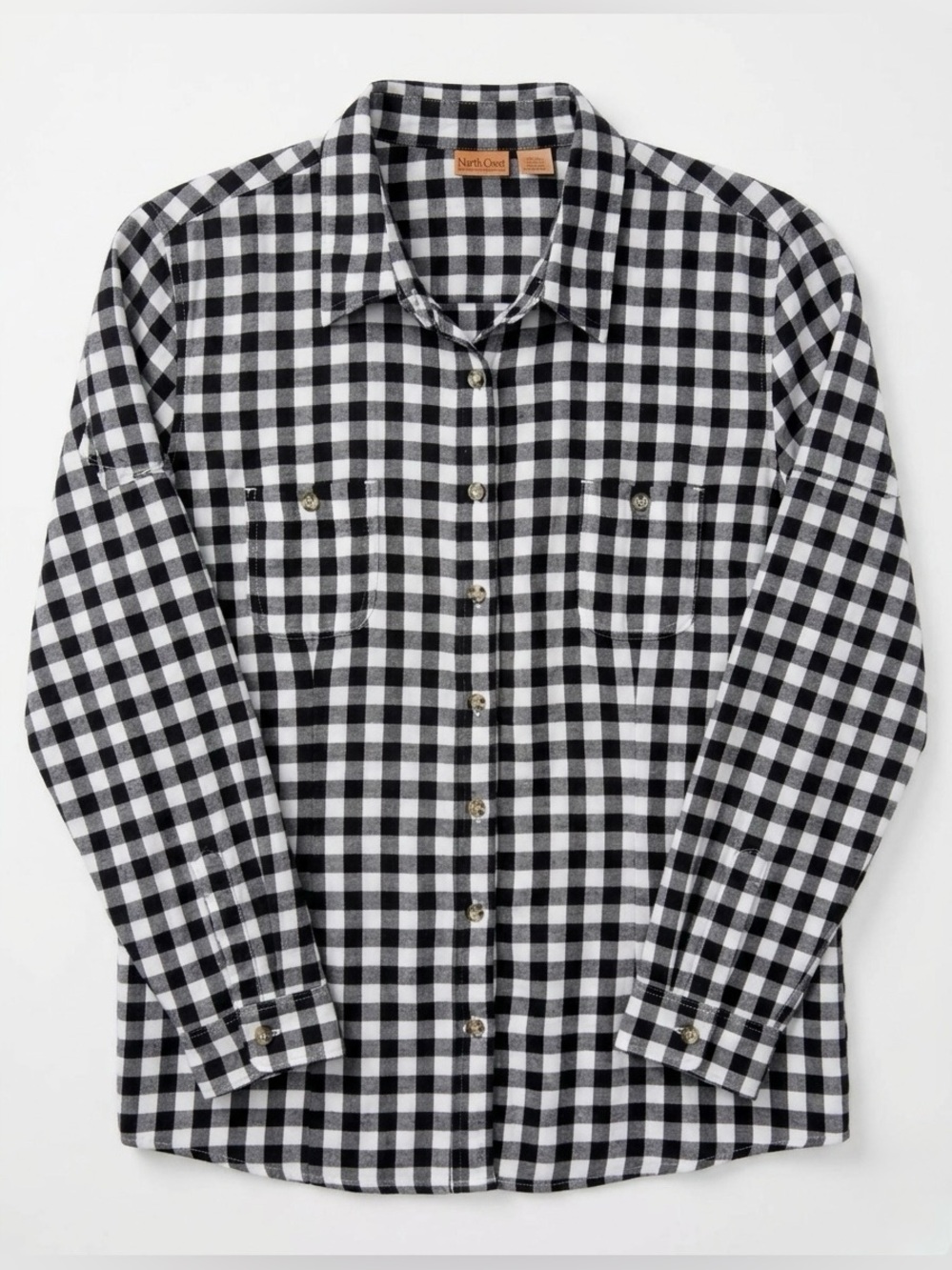 North Crest Flannel Shirt Black White Buffalo Check Gingham Plaid Cotton Size 2X